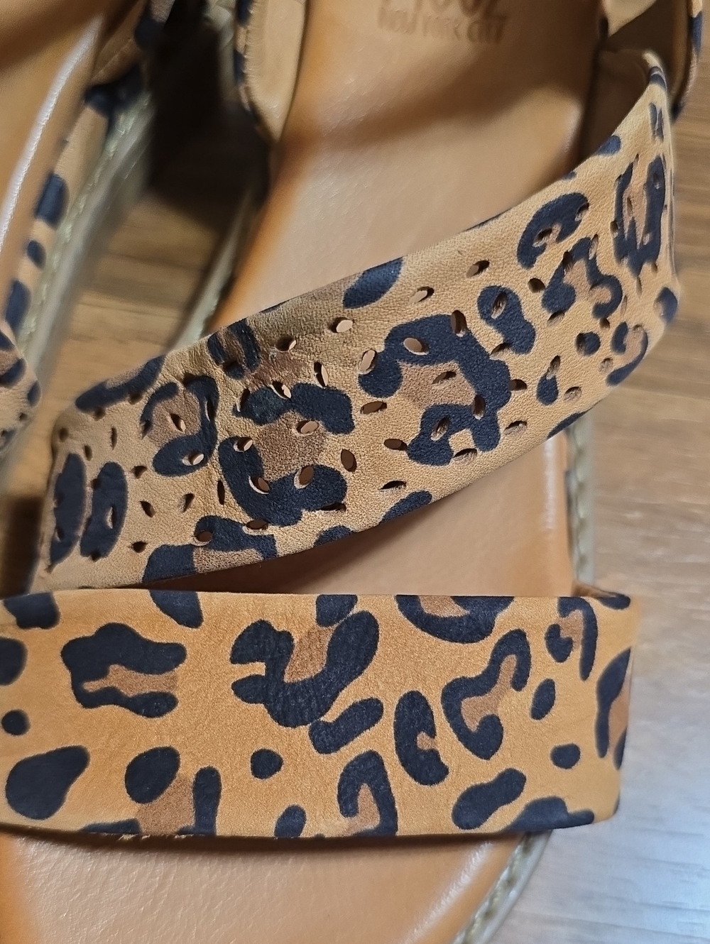 Miz Mooz Hazel Leather Adjustable Wedge Sandals - Brandy Leopard - Picture 3 of 12